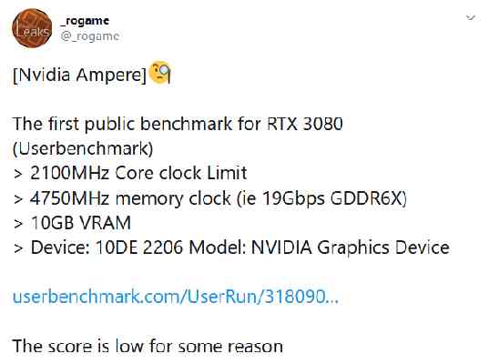 Únik GeForce RTX 3080: Limit taktu 2,1 GHz, 10 GB GDDR6X, propustnost 760 GB/s